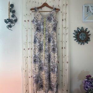 Source Unknown Floral Midi Dress - Gray and White